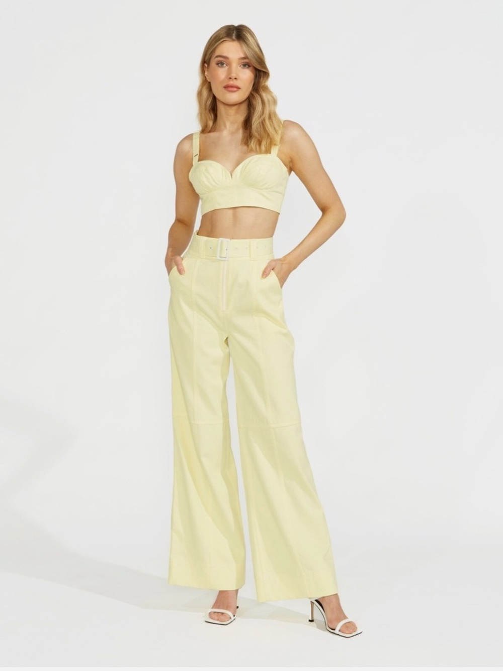 Alice McCall Daisy Dream Coord Set — High-Waist Wide-Leg Belted Pants & Crop Top
